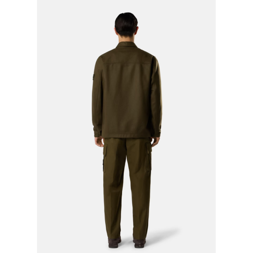 Surchemise regular STONE ISLAND flanelle de laine cardé kaki Ghost Collection