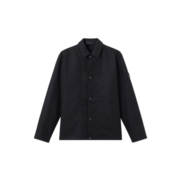 Surchemise regular STONE ISLAND flanelle de laine cardé noir Ghost Collection