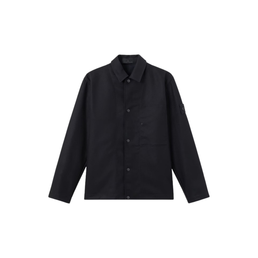 Surchemise regular STONE ISLAND flanelle de laine cardé noir Ghost Collection