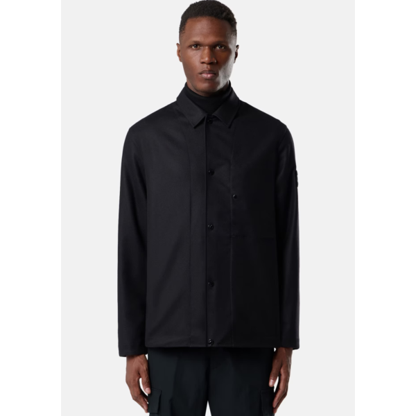 Surchemise regular STONE ISLAND flanelle de laine cardé noir Ghost Collection