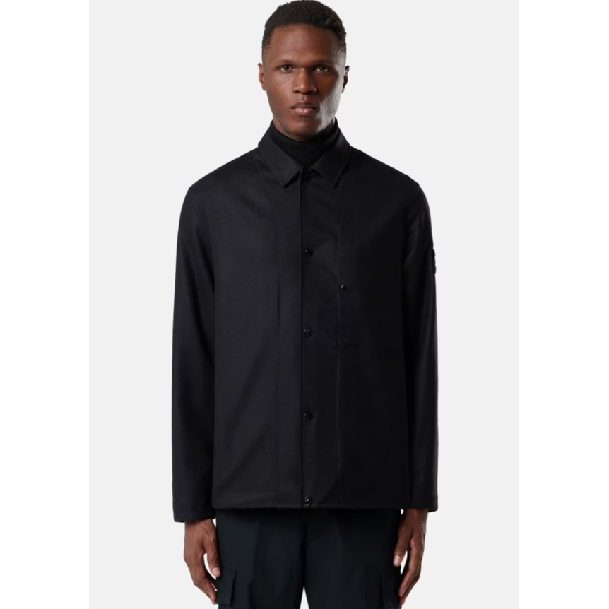 Surchemise regular STONE ISLAND flanelle de laine cardé noir Ghost Collection