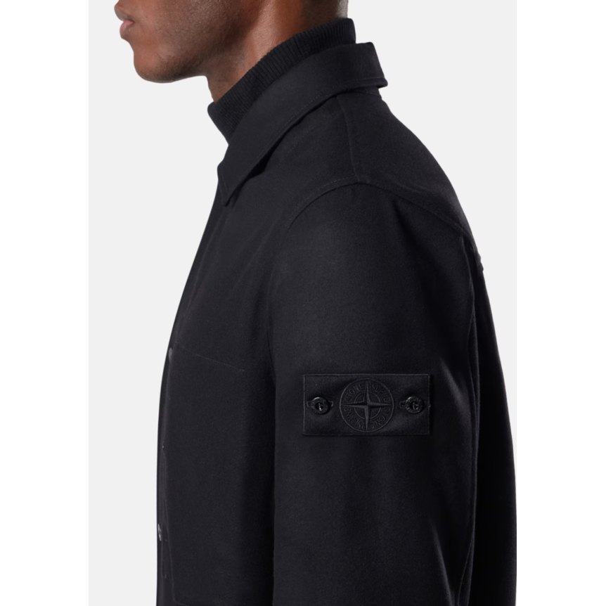 Surchemise regular STONE ISLAND flanelle de laine cardé noir Ghost Collection
