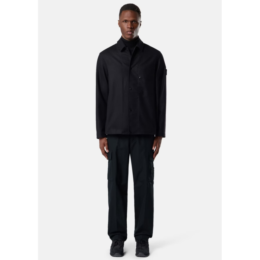 Surchemise regular STONE ISLAND flanelle de laine cardé noir Ghost Collection