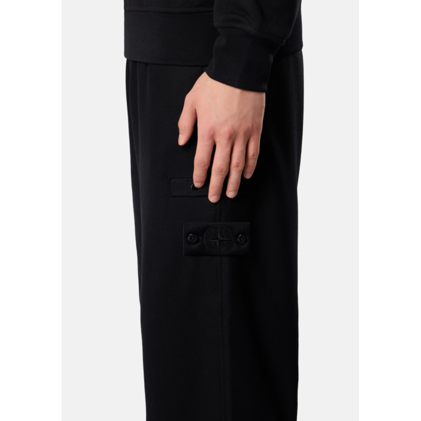 Pantalon de survêtement ample STONE ISLAND flanelle laine noir bas de jambe élastique Ghost Collection