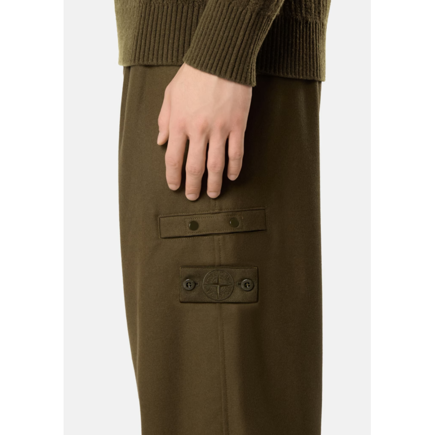 Pantalon de survêtement ample STONE ISLAND flanelle laine kaki bas de jambe élastique Ghost Collection