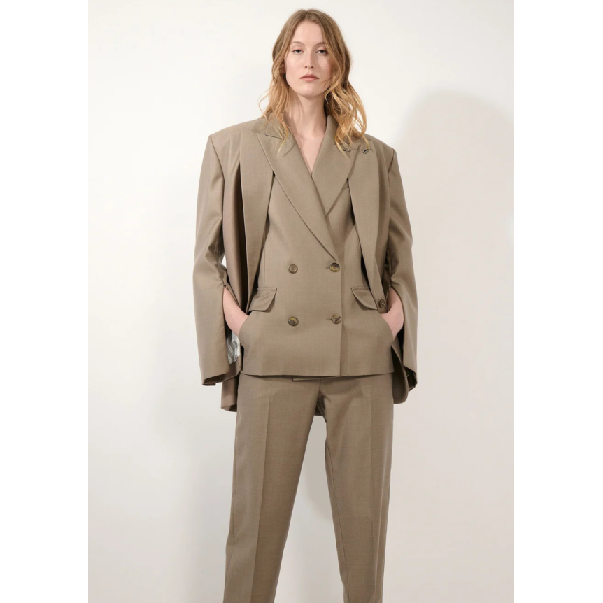 Veste de tailleur blazer BARBARA BUI un bouton laine soie taupe