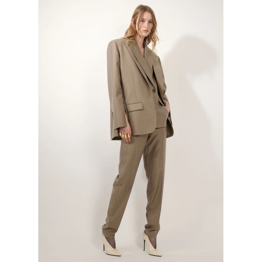 Veste de tailleur blazer BARBARA BUI un bouton laine soie taupe