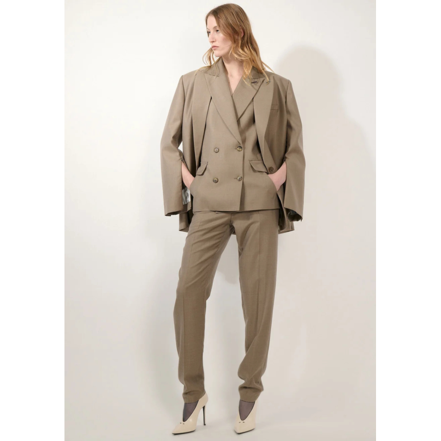 Veste de tailleur blazer BARBARA BUI un bouton laine soie taupe