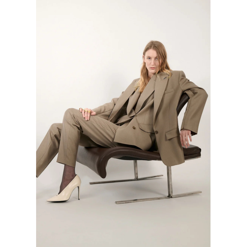 Veste de tailleur blazer BARBARA BUI un bouton laine soie taupe
