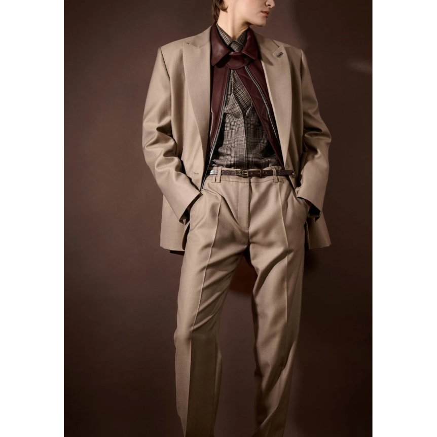 Veste de tailleur blazer BARBARA BUI un bouton laine soie taupe