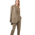 Veste de tailleur blazer un bouton laine soie beige taupe