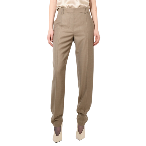 Pantalon BARBARA BUI Grace laine et soie beige taupe