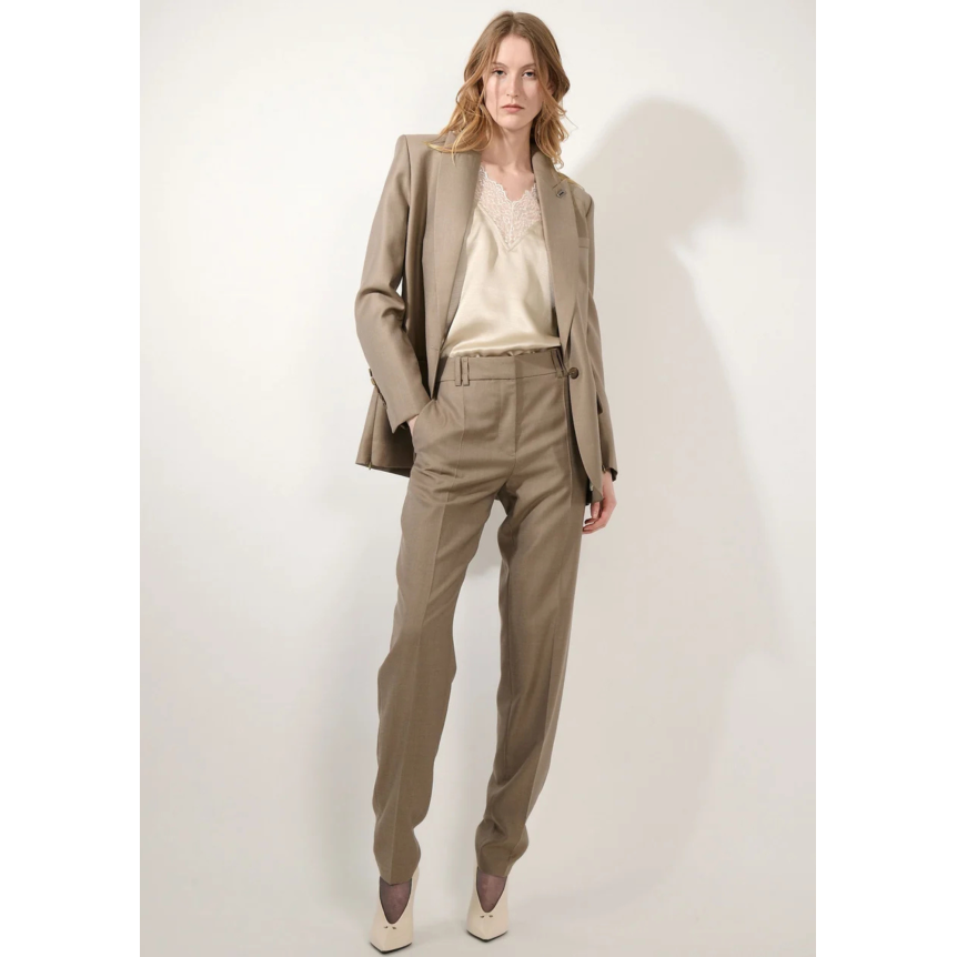 Pantalon BARBARA BUI Grace laine et soie beige taupe