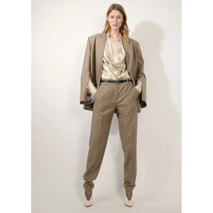 Pantalon BARBARA BUI Grace laine et soie beige taupe