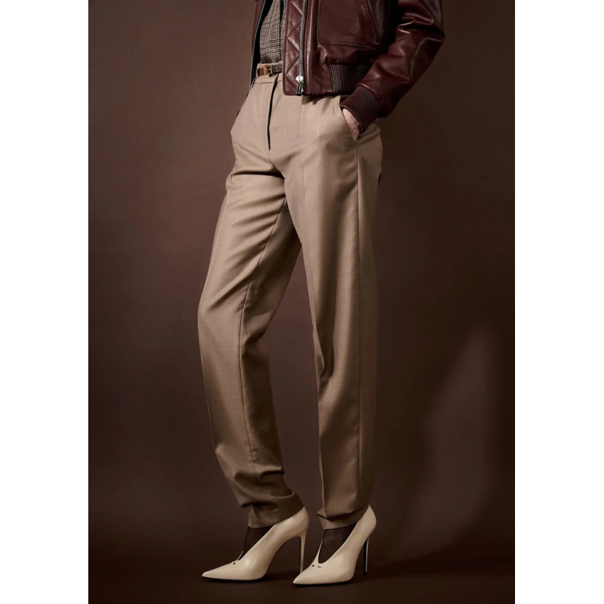 Pantalon BARBARA BUI Grace laine et soie beige taupe