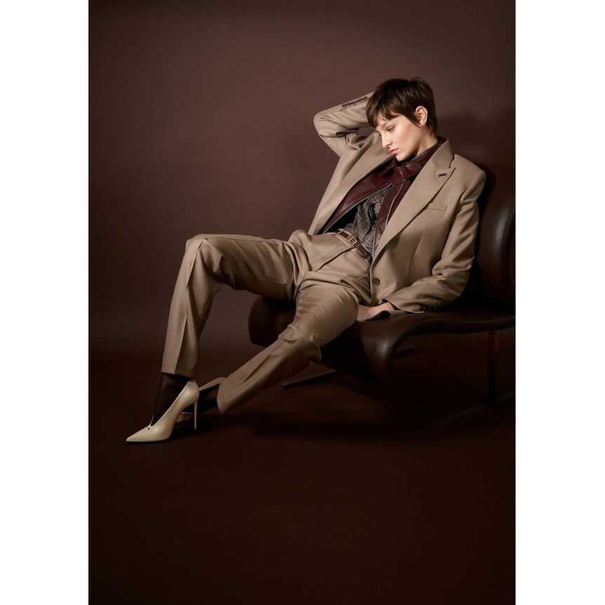 Pantalon BARBARA BUI Grace laine et soie beige taupe