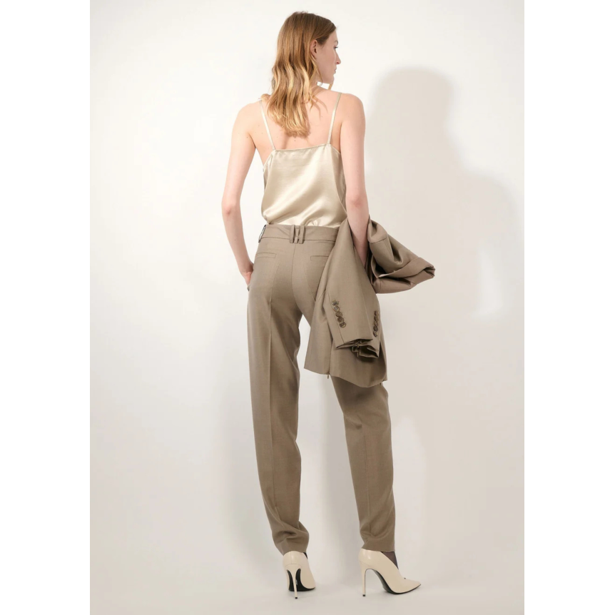 Pantalon BARBARA BUI Grace laine et soie beige taupe