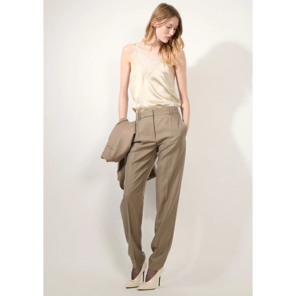 Pantalon BARBARA BUI Grace laine et soie beige taupe