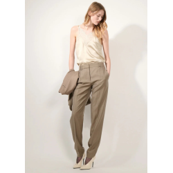 Pantalon BARBARA BUI Grace laine et soie beige taupe