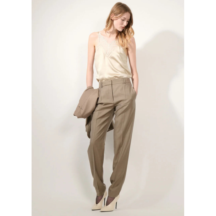 Pantalon BARBARA BUI Grace laine et soie beige taupe