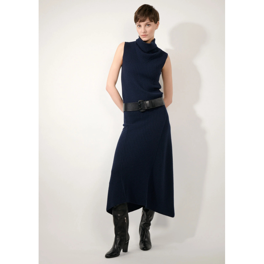 Jupe évasée BARBARA BUI maille tricot laine cachemire côtelé bleu navy
