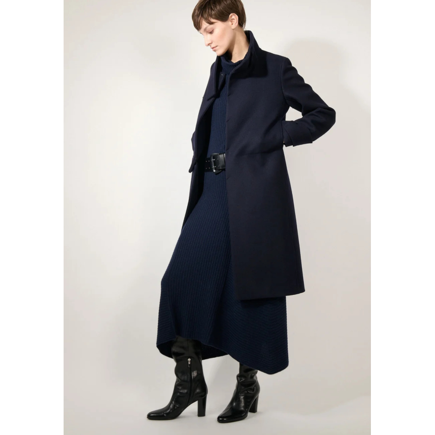 Jupe évasée BARBARA BUI maille tricot laine cachemire côtelé bleu navy