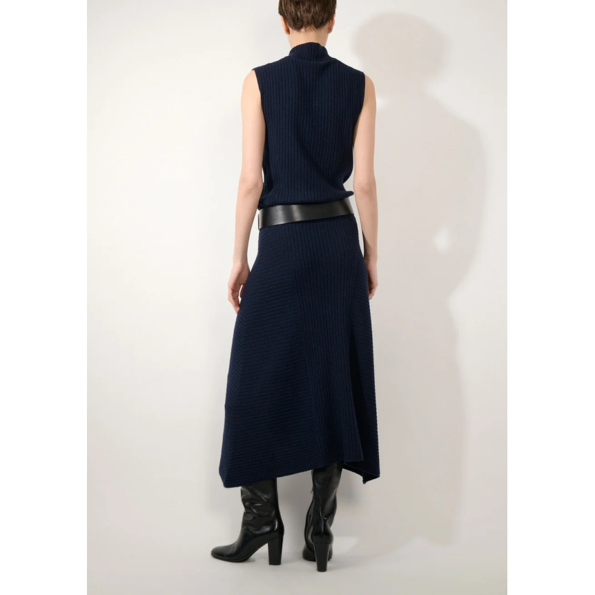 Jupe évasée BARBARA BUI maille tricot laine cachemire côtelé bleu navy