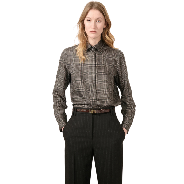 Chemise BARBARA BUI twill soie prince de galles noir marron