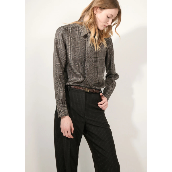 Chemise BARBARA BUI twill soie prince de galles noir marron