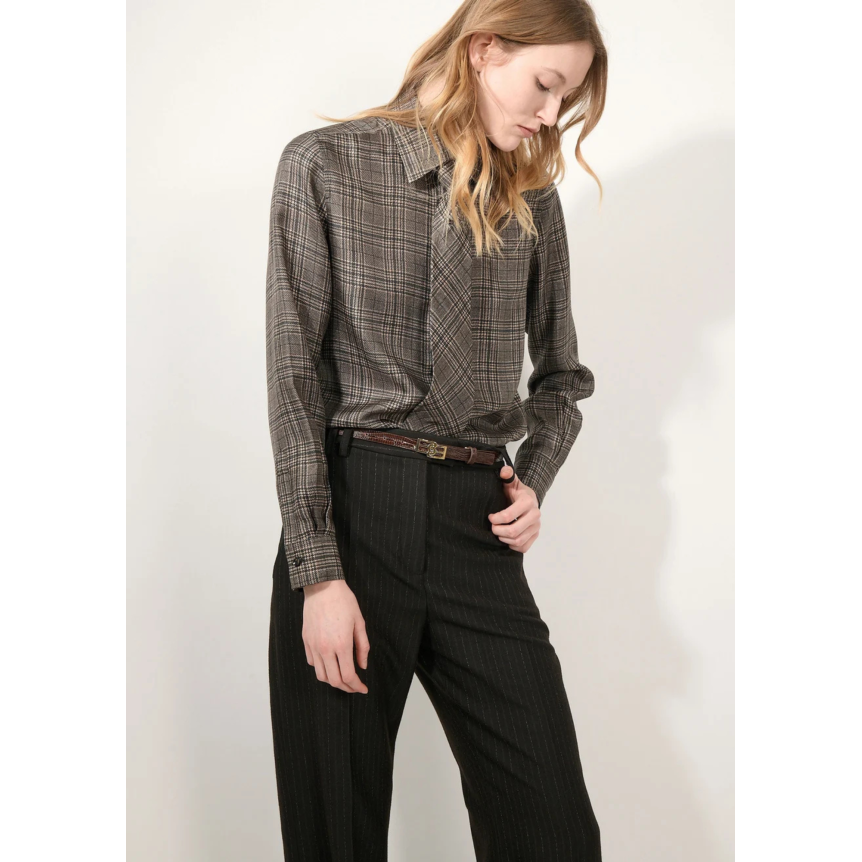Chemise BARBARA BUI twill soie prince de galles noir marron