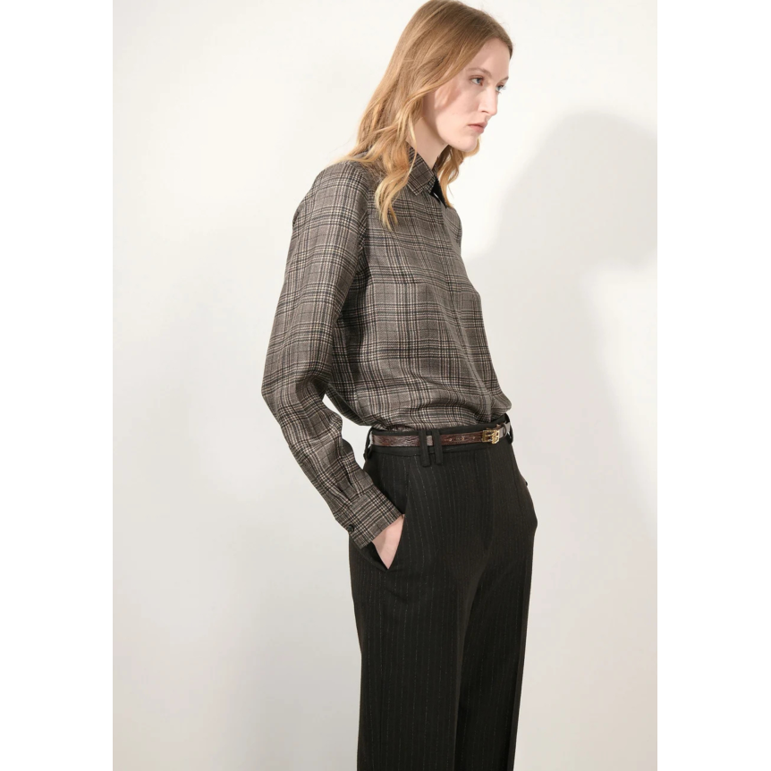 Chemise BARBARA BUI twill soie prince de galles noir marron