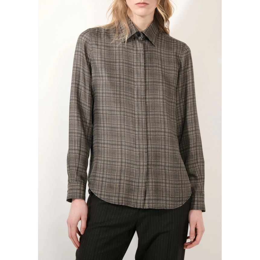 Chemise BARBARA BUI twill soie prince de galles noir marron