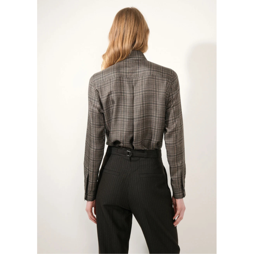 Chemise BARBARA BUI twill soie prince de galles noir marron