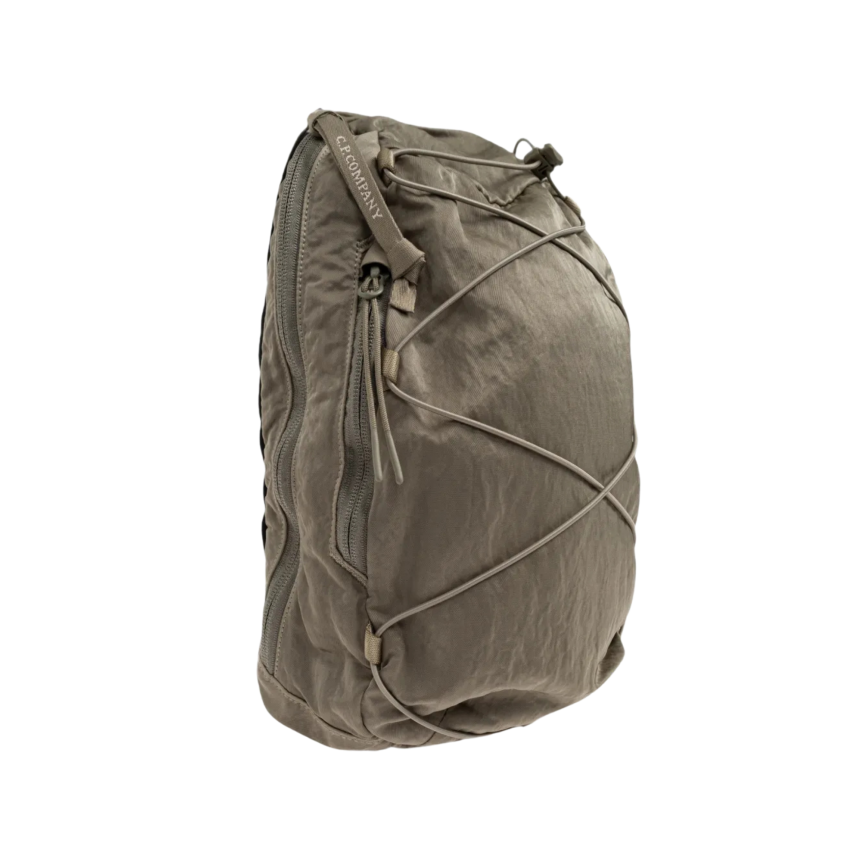 Sac bandoulière CP COMPANY banane satin Nylon B brillant kaki poche filet