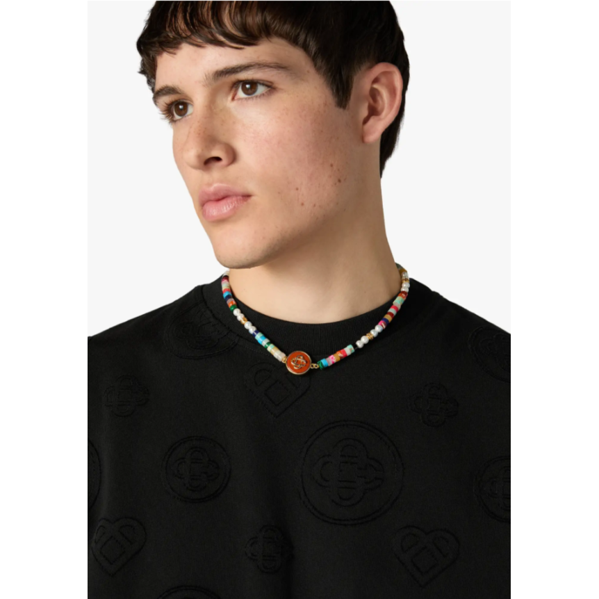 T-shirt manche courte CASABLANCA oversize coton monogramme noir