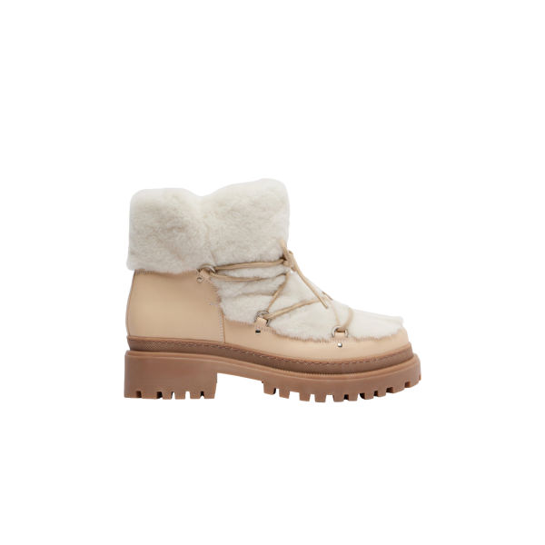 Bottines Boots YVES SALOMON fourrées ivoire lacets cuir agneau beige