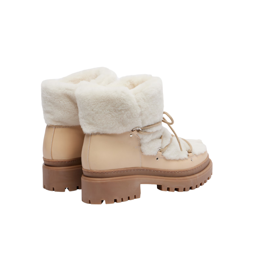 Bottines Boots YVES SALOMON fourrées ivoire lacets cuir agneau beige