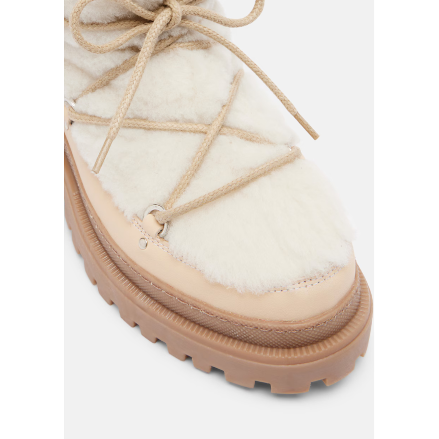 Bottines Boots YVES SALOMON fourrées ivoire lacets cuir agneau beige