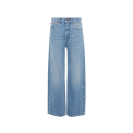 Jean droit large en denim de coton délavé bleu franc broderie florale