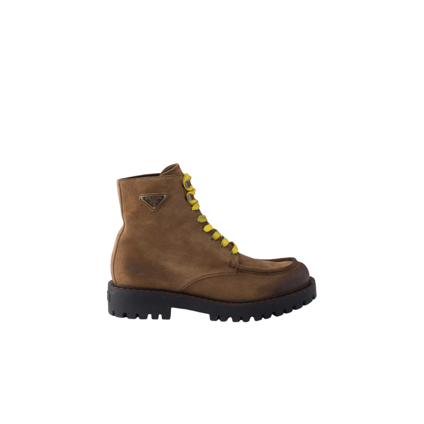 Bottines à lacets en veau velours vieilli marron