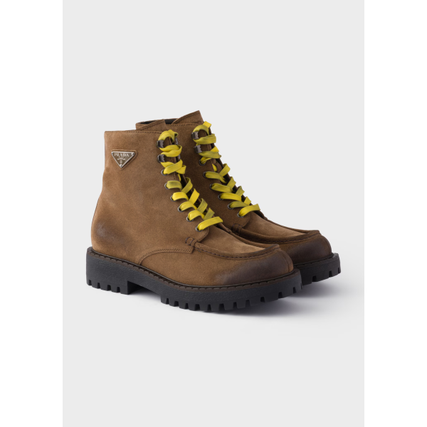 Bottines à lacets en veau velours vieilli marron
