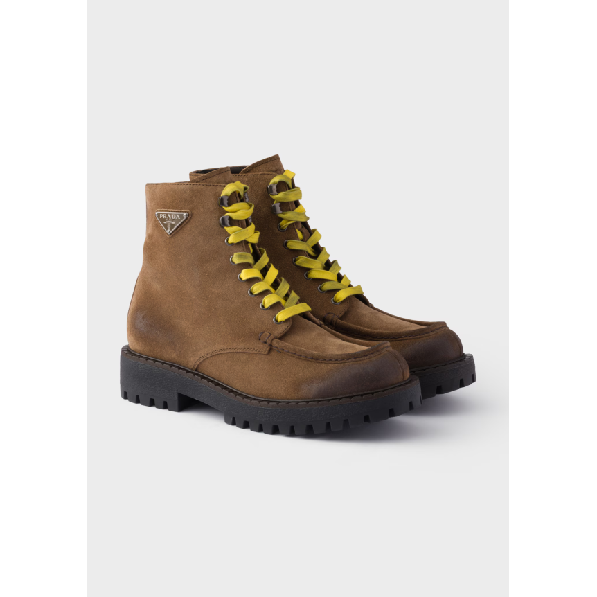 Bottines à lacets en veau velours vieilli marron