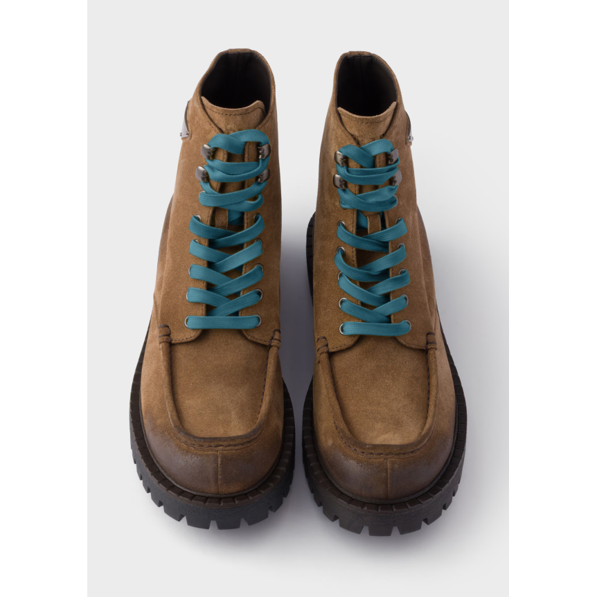 Bottines à lacets en veau velours vieilli marron