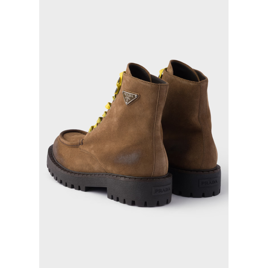 Bottines à lacets en veau velours vieilli marron