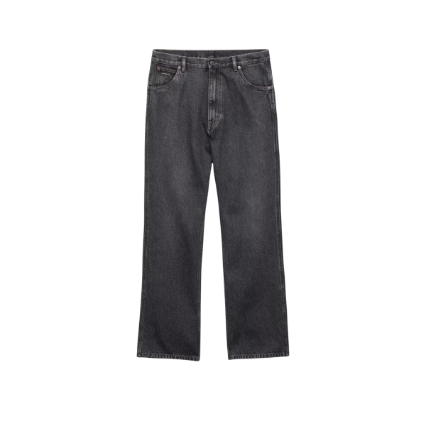 Jean large PRADA denim coton gris anthracite tringle poche avant