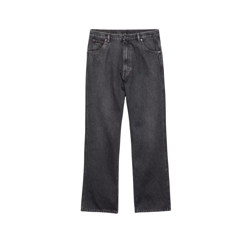 Jean large PRADA denim coton gris anthracite tringle poche avant