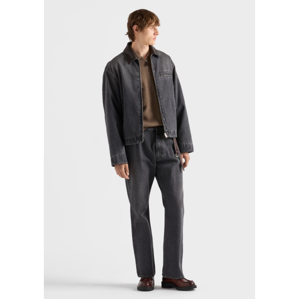 Jean large PRADA denim coton gris anthracite tringle poche avant