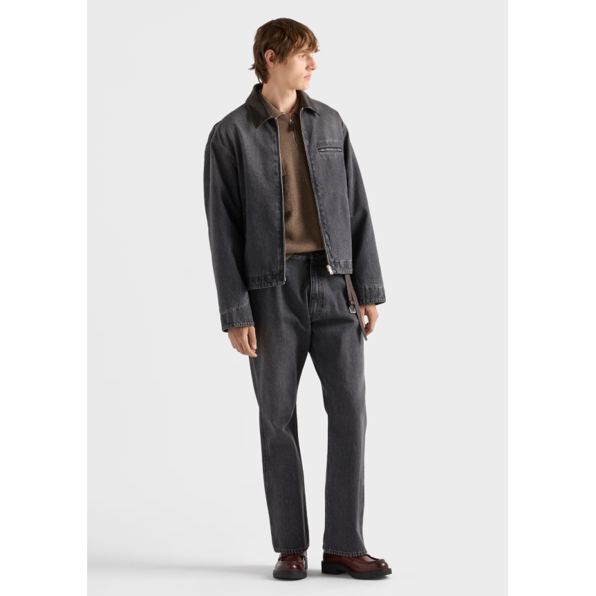 Jean large PRADA denim coton gris anthracite tringle poche avant