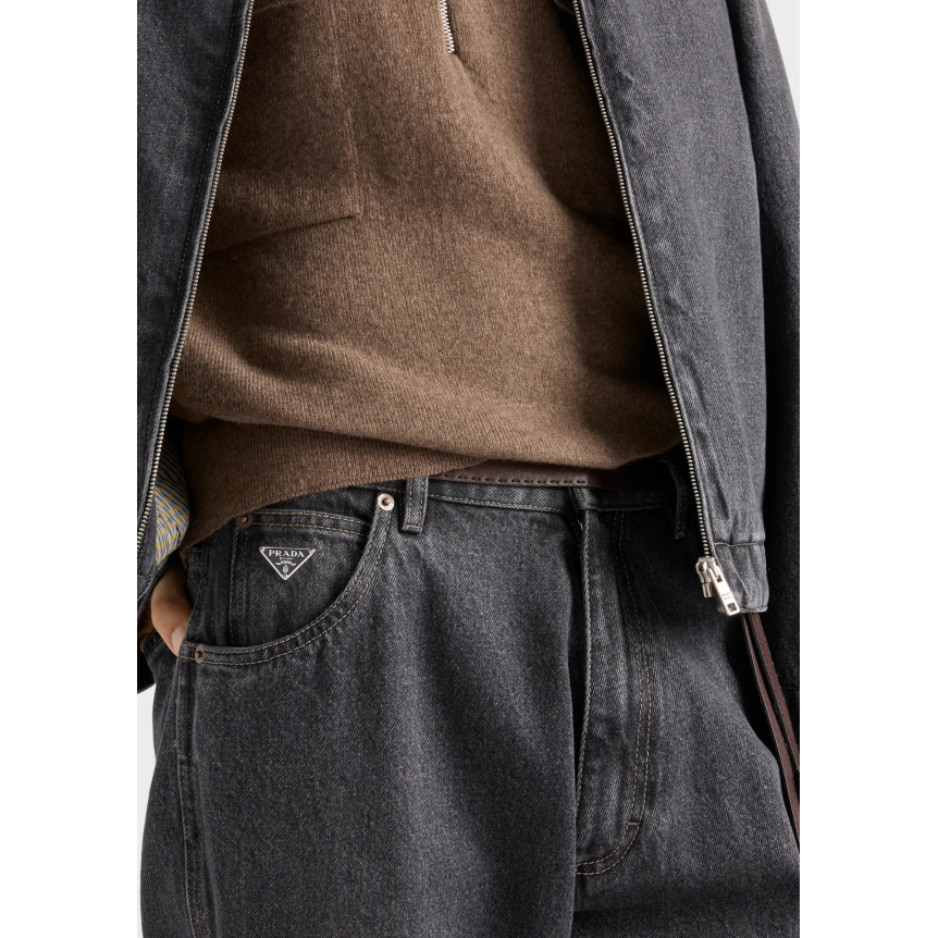 Jean large PRADA denim coton gris anthracite tringle poche avant