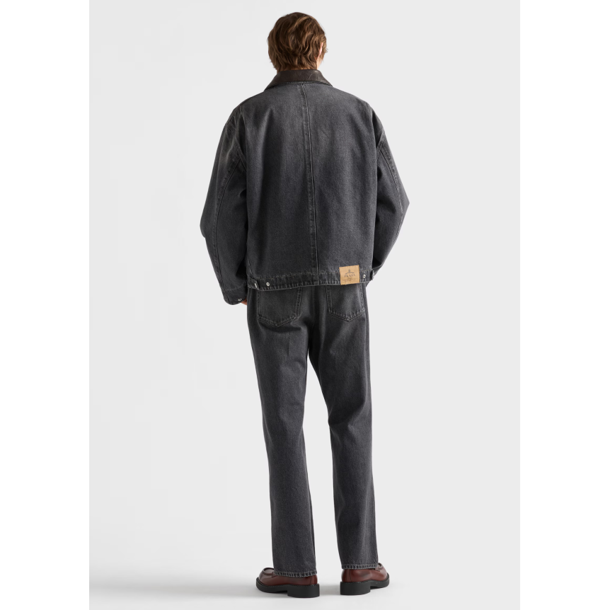 Jean large PRADA denim coton gris anthracite tringle poche avant